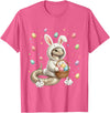 Cute Easter Bunny Rabbit with Eggs Whimsical Snake Design T-Shirt in Pink Heather