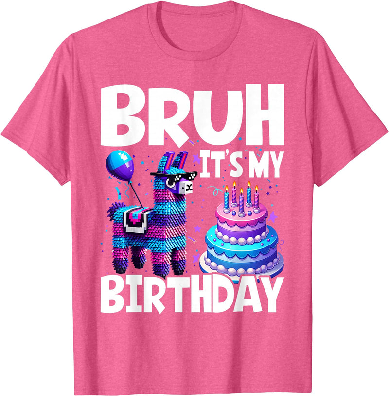 Llama Lover Gift Co. Bruh Its My Birthday Llama Pinata T-Shirt - Pink Heather