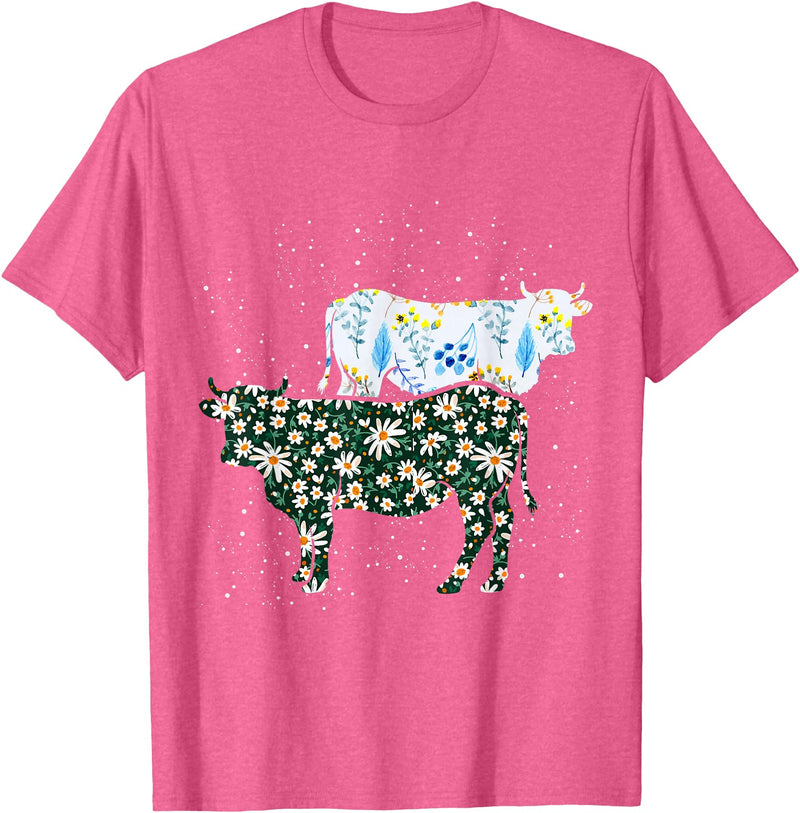 Vintage Animals Designs Vintage Cow T-Shirt - Pink Heather