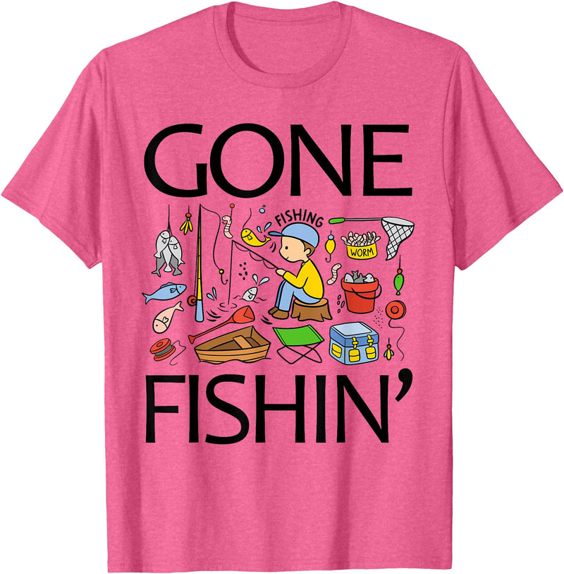 Funny Fishing Fishy Fisherman Fisher Anglers Shirt Gone Fishing-Shirt Youth Boys Kids Toddler Women Girls Cute T-Shirt - Pink Heather