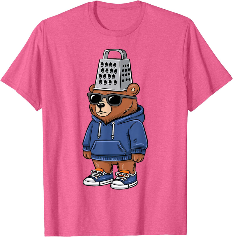 InGENIUS Bear Lover Shirts & Gifts Funny Bear with Cheese Grater Hat Sunglasses Bear Lover Boys T-Shirt - Pink Heather
