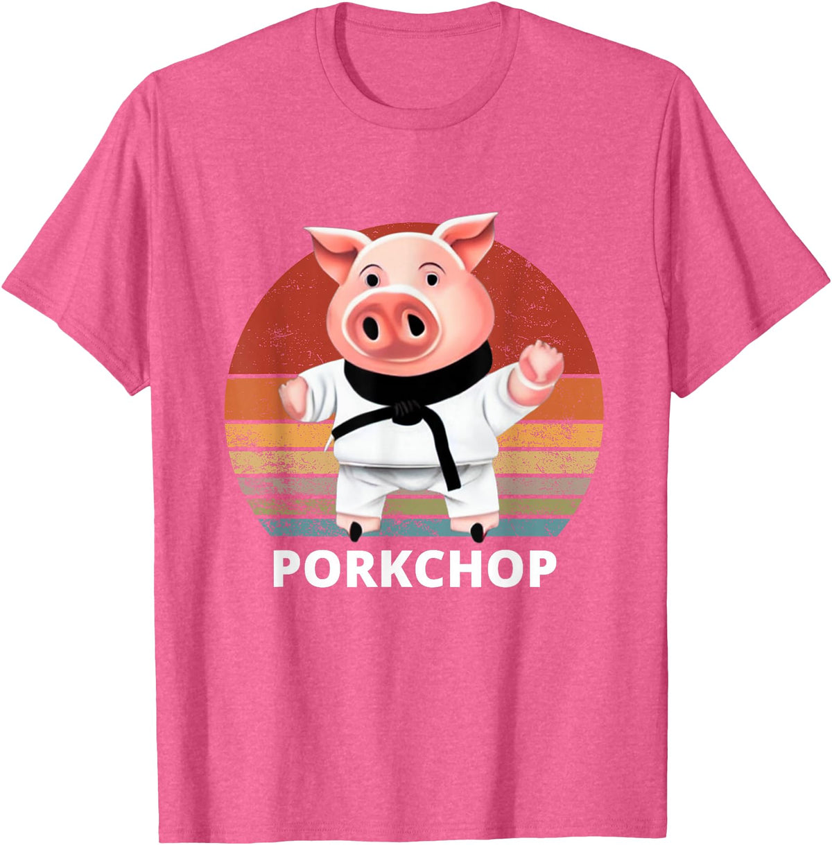 Animals Puns Pig Karate Pork Chop Pun T-Shirt - Pink Heather
