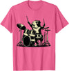 Retro Drummer Guinea Pig Lover Rock Design Guinea Pig Drummer Rock Drummer Guinea Pig Playing Drums T-Shirt - Pink Heather