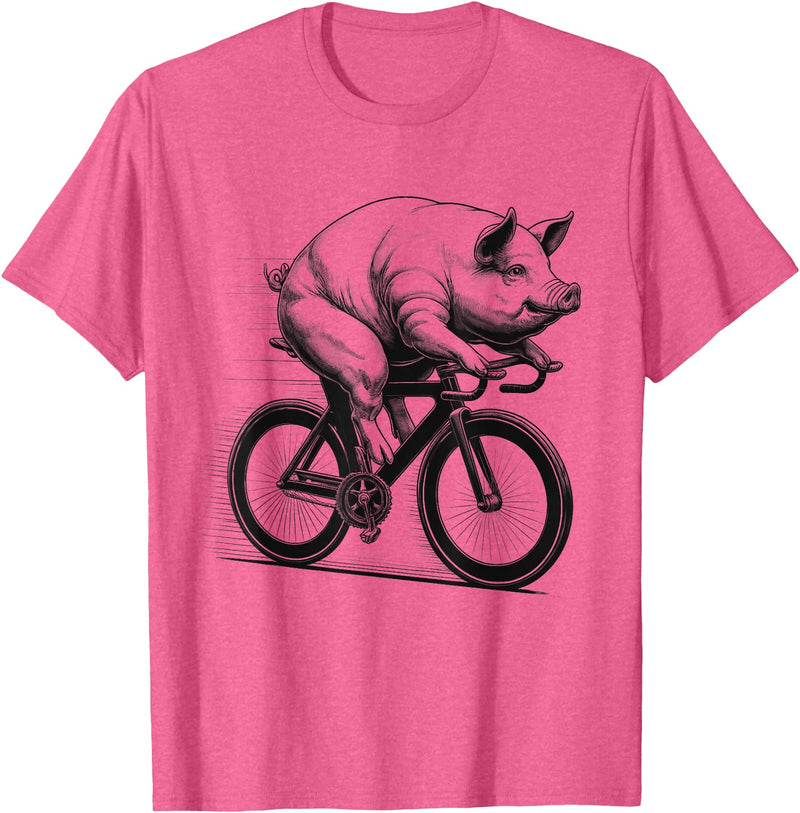 Pig Biker Pig Riding Bike Biker Bicycle Lover Biking T-Shirt - Pink Heather