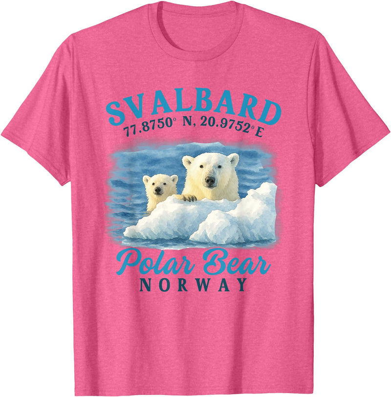 Svalbard Northern Lights Norway Travel Gift Svalbard Norway Polar Bear Spitsbergen Longyearbyen Travel T-Shirt - Pink Heather