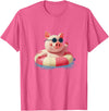 Vacation Pig Outfit Pig Sunglasses Graphic with Beach Ring T-Shirt - Pink Heather