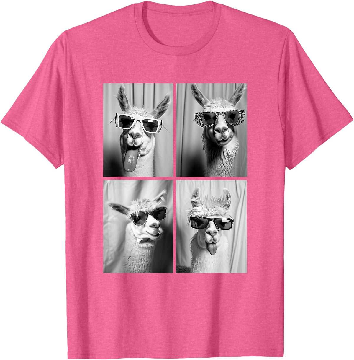 Funny Animal Photography Clothing Co. Funny Llamas with Sunglasses Cool Llama Animals Photo Booth T-Shirt - Pink Heather