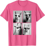 Funny Animal Photography Clothing Co. Funny Llamas with Sunglasses Cool Llama Animals Photo Booth T-Shirt - Pink Heather