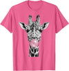 Wild Bubble Art Cool Giraffe Blowing Pink Bubblegum Sketch Art T-Shirt - Pink Heather