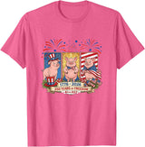 Farmer 4th Of July Costume 1776-2026 Proud 250th Freedom 4th July Three Cute Pigs T-Shirt - Pink Heather