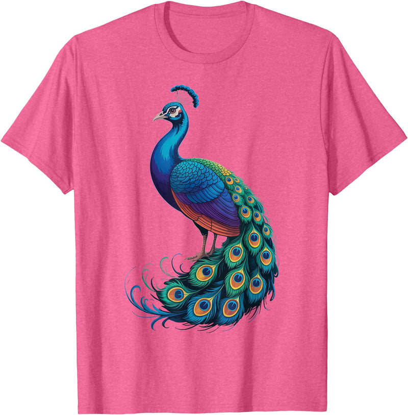 Peacock Peafowl Colorful Bird Peacock Illustration T-Shirt - Pink Heather
