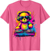 Magical and Funny DJ Gifts Colorful DJ Teddy Bear T-Shirt, Unisex-Kids, Black, Small, Long Sleeve, Classic Fit, Polyester 100% - Pink Heather