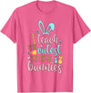 Easter Teacher Bunny Ears Basket Eggs Rabbit Happy Easter T-Shirt in Pink Heather