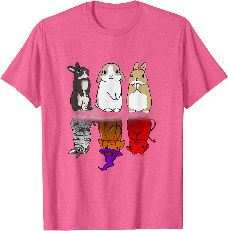 Rabbit Halloween Reflect Mirror Bunnies T-Shirt in Pink Heather
