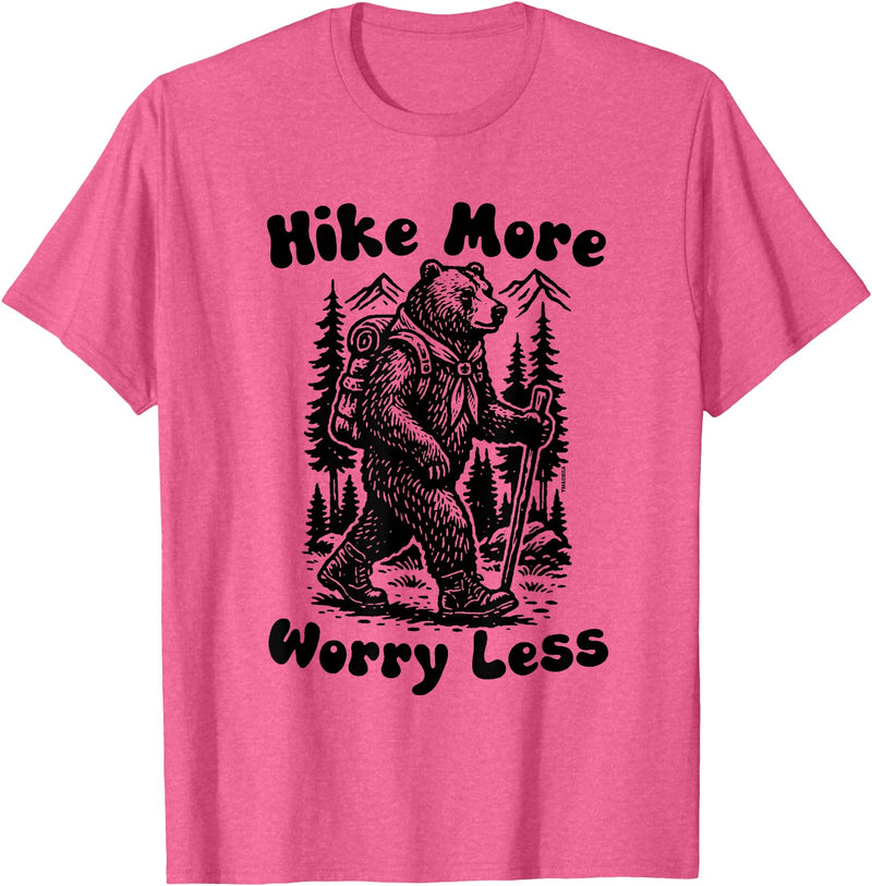 Outpost Scouting Gear by Giant Step Design Co. Hike More Worry Less Funny Cub Scouts BSA Hiking Bear T-Shirt - Pink Heather