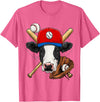 Wowsome! Cow Baseball Cow Lovers Baseball Player T-Shirt - Pink Heather