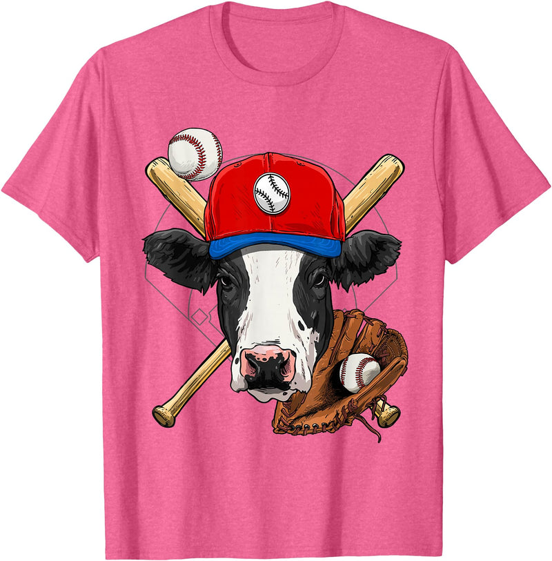 Wowsome! Cow Baseball Cow Lovers Baseball Player T-Shirt - Pink Heather