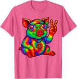 Magical and Funny Pig Gifts Tie-Dye Pig Peace Sign Hippo T-Shirt - Pink Heather
