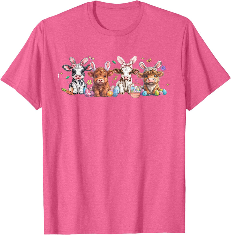 Highland Cow Easter Day Tee Women Highland Cow Bunny Easter Day Cute Cow Easter Day T-Shirt - Pink Heather