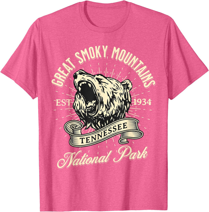 Great Smoky Mountains National Park Tennessee USA Great Smoky Mountains National Park Tennessee Bear Hike T-Shirt - Pink Heather
