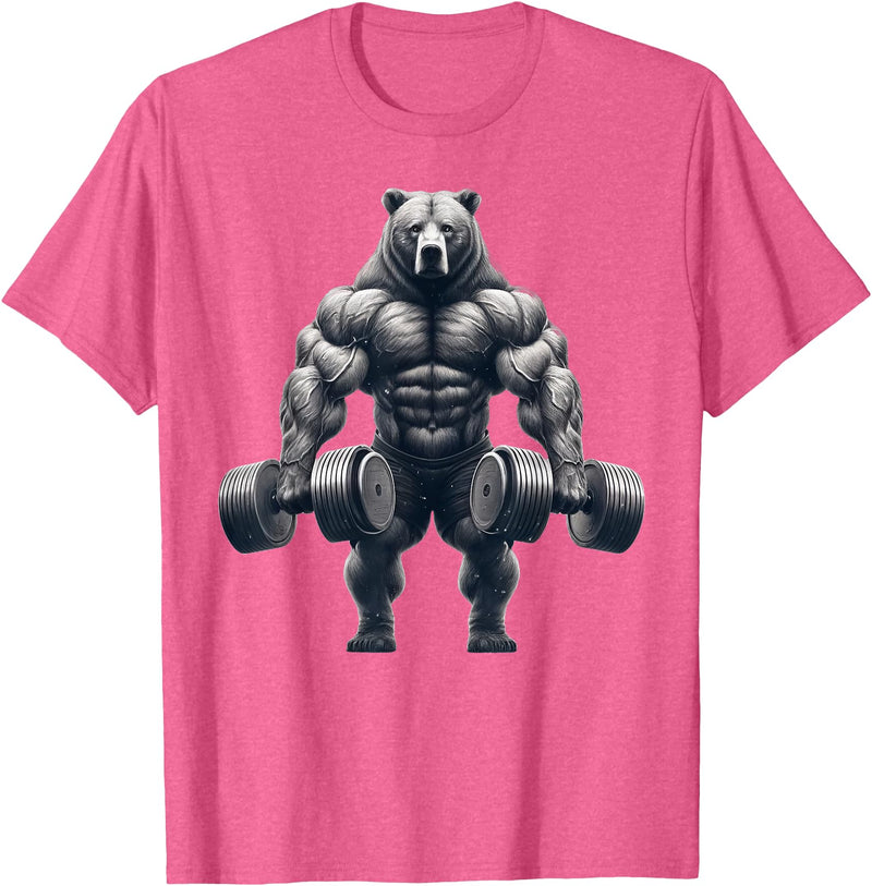 Bear Powerlifting Weightlifting Gym Apparel Bear Powerlifting Weightlifting Gym Workout T-Shirt - Pink Heather