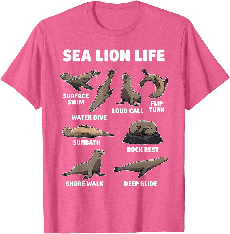 Sea Lion Lover Funny Ocean Animal Design Sea Lion Life Funny Seal Marine Animal Behavior T-Shirt - Pink Heather