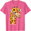 Funny Girl who loves Giraffe Sunflower Giraffe Cute Floral Safari Animal T-Shirt - Pink Heather