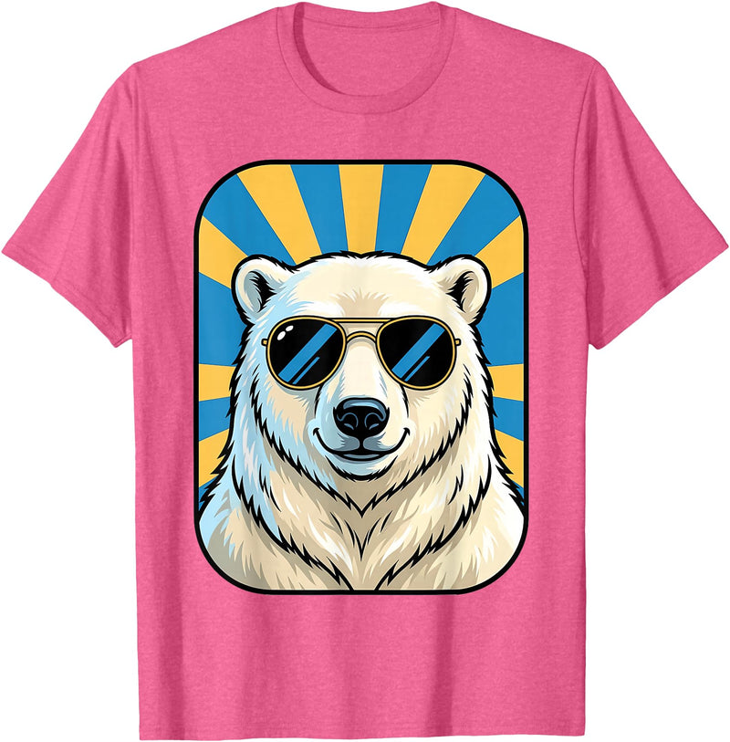 Cute Animal Designs Funny Polar Bear Wearing Sunglasses Animal Humour Jokes T-Shirt - Pink Heather