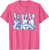 Chinoiserie Bunnies Blue and White Chinoiserie Florals Women T-Shirt in Pink Heather