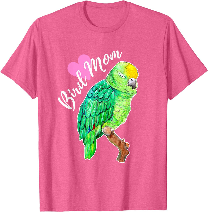 Parrot and Pet Bird Owners Amazon Parrot Lover Bird Mom Watercolor T-Shirt - Pink Heather
