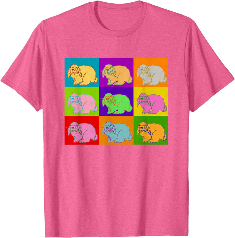 Lop Rabbit Popart Holland French Mini Rabbits Retro Bunny T-Shirt in Pink Heather