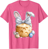Cheese Gouda Feta Cheddar Easter Rabbit Eggs Bunny Ears T-Shirt in Pink Heather