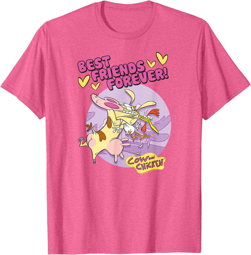 Cartoon Network Cow and Chicken Best Friends T-Shirt, Men's Blue Short Sleeve Cartoon Character T-Shirt, Small - Pink Heather