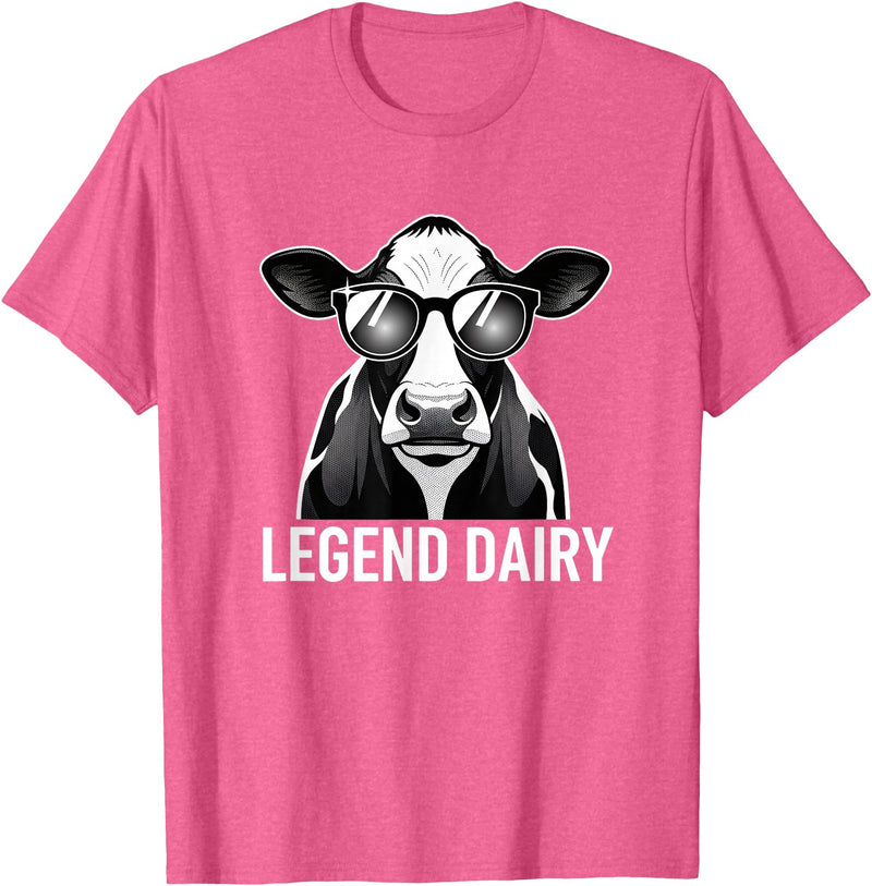 Farmstead Legends Legend Dairy, Cool Cow with Sunglasses T-Shirt - Pink Heather