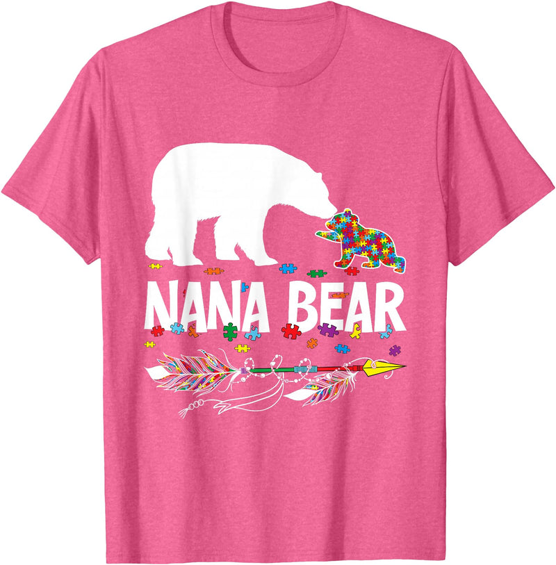 Nana Bear Autism Family Shirt Cute Nana Bear Autism Awareness Shirt Autistic Family T-Shirt - Pink Heather
