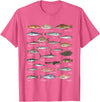 Botanical Chart Apparel Co. Vintage Fish Identification Chart Fishing T-Shirt Small - Pink Heather