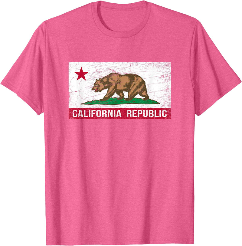 Graphic Club Inc. California Republic Flag - CA - Distressed Design - Classic T-Shirt - Pink Heather
