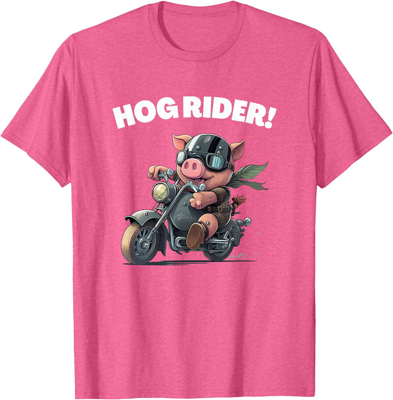 Best Animal Buddies Funny Hog Rider Pig Riding Motorcycle T-Shirt - Pink Heather