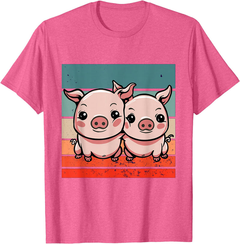Cute Sibling Baby Little Pink Pig Sister Animal Pig Lovers T-Shirt - Pink Heather