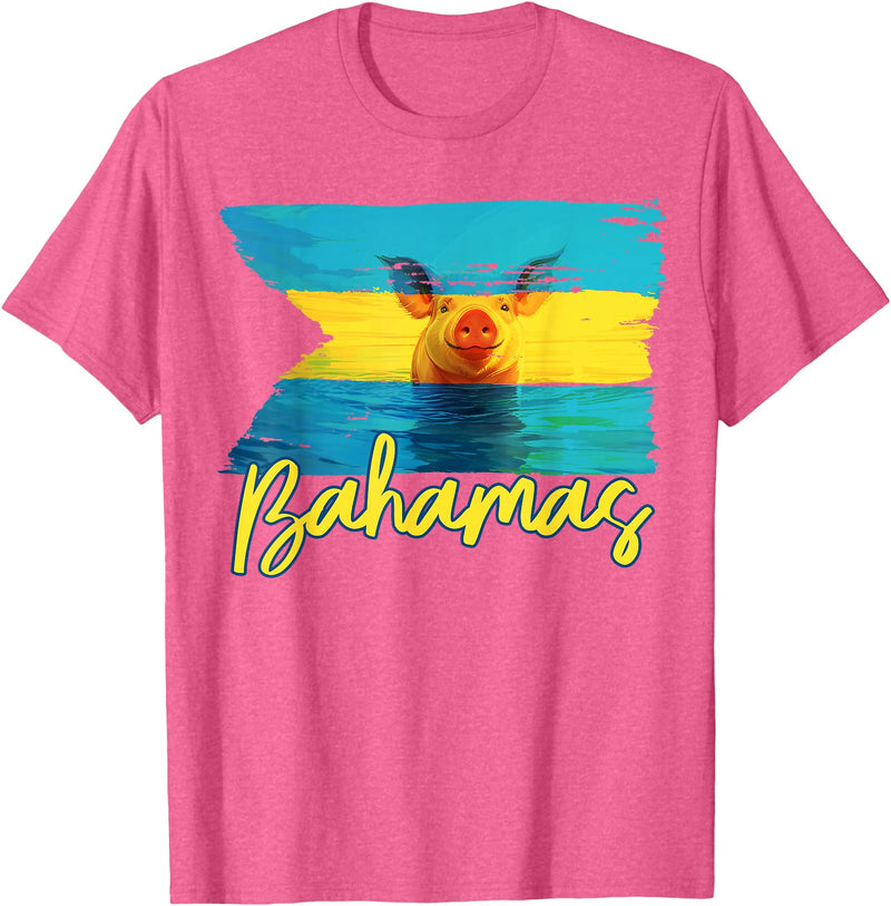 Swimming Pig Bahamas Beach Trips Bahamas Swimming Pig Flag Beach Caribbean Summer Vacation T-Shirt - Pink Heather