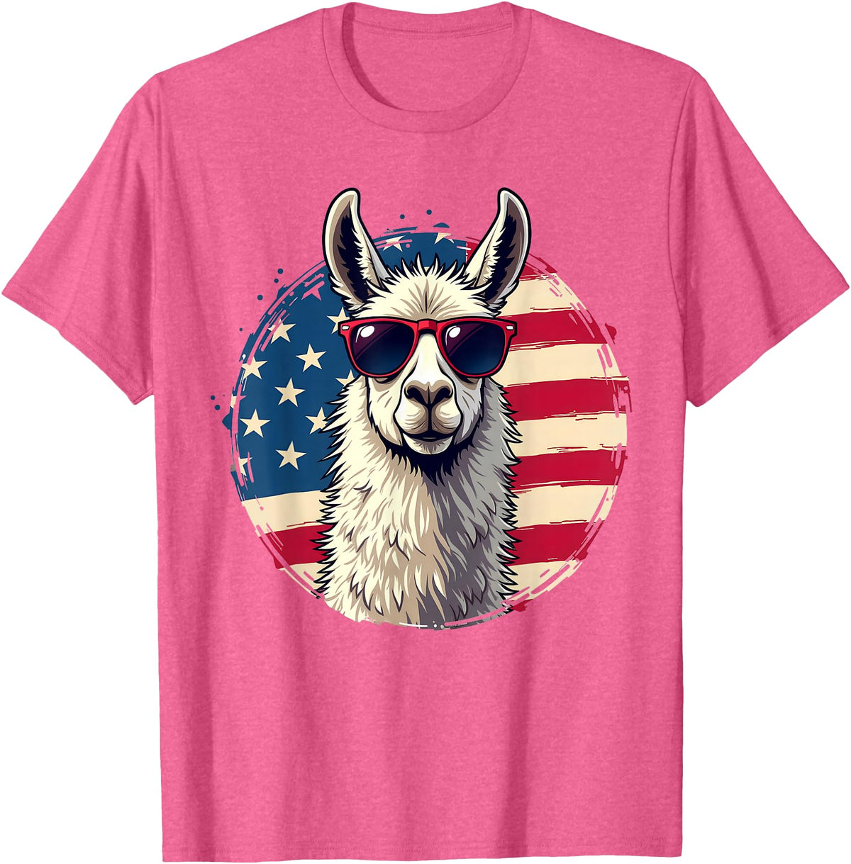 Funny Llama Alpaca Animal Lover Gifts Clothing Llama Alpaca American Flag USA Patriotic T-Shirt - Pink Heather