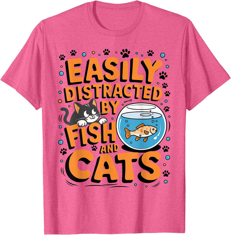 Easily distracted by Apparel Easily Distracted by Fish and Cats T-Shirt - Pink Heather