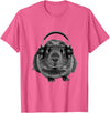 ROSS BOSS Funny Guinea Pig Graphic Tees Guinea Pig Shirt Headphones T-Shirt - Pink Heather