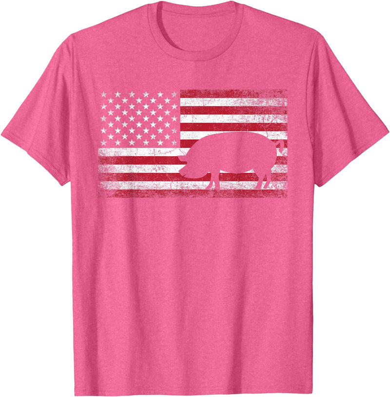 Pig Hog Farm Farmer 4th of July Shirt American Flag America T-Shirt - Pink Heather