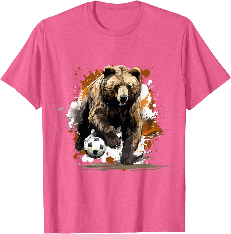 Passion For Sports Style Bear Playing Soccer Sports Team | Animal T-Shirt - Pink Heather