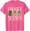 Spooky Season Ghost Halloween Shirt Spooky Season Leopard Camo Checkered Ghost Halloween Fall T-Shirt - Pink Heather