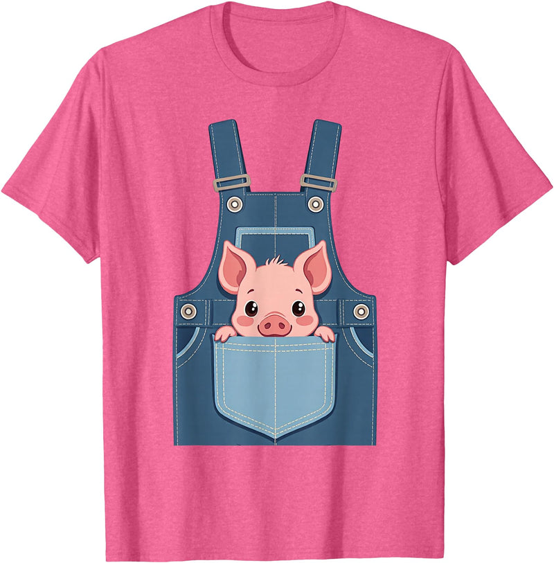 Pig Farm Animal Costumes Pig Costume - Funny Farmer, Pocket, Farm, Women, Men, Kids T-Shirt - Pink Heather