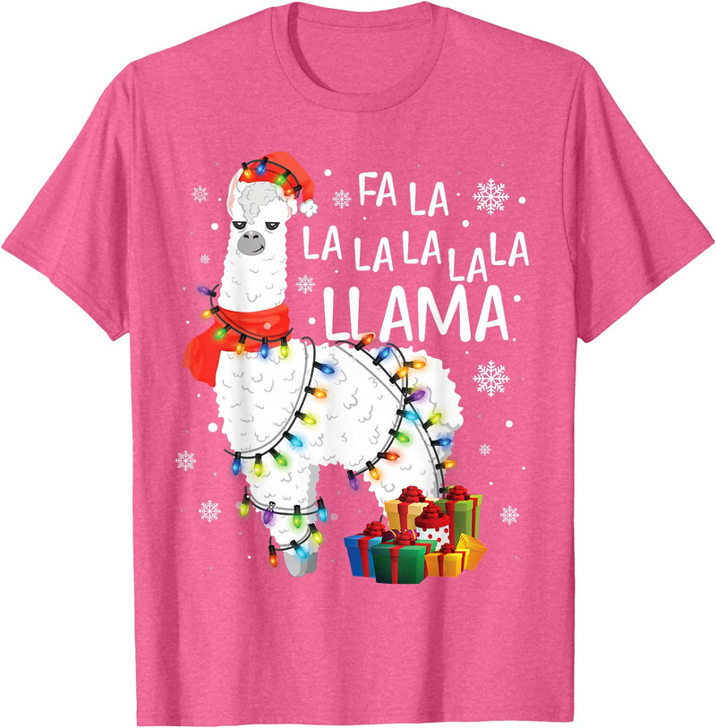 Funny Fa La La Llama Christmas Shirt FA La La Llama Christmas Funny Lllama Lover Xmas Pajamas T-Shirt - Pink Heather