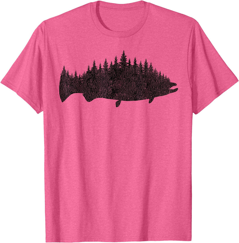 Salmon Fishing Apparel Co. King Salmon Forest Silhouette Pacific Northwest Chinook T-Shirt - Pink Heather