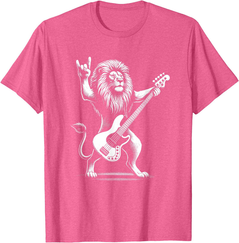 Funny Guitar Lion Lovers Costume for Guitarist Rock n Roll Lion Playing Guitar Funny Men Women Lion T-Shirt - Pink Heather